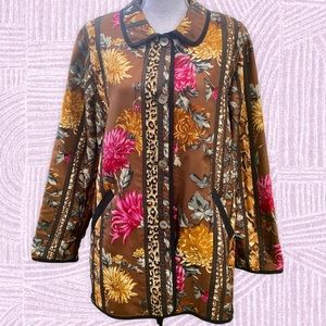 Victor Costa Occasion 100% silk floral print leopard print animal print jacket